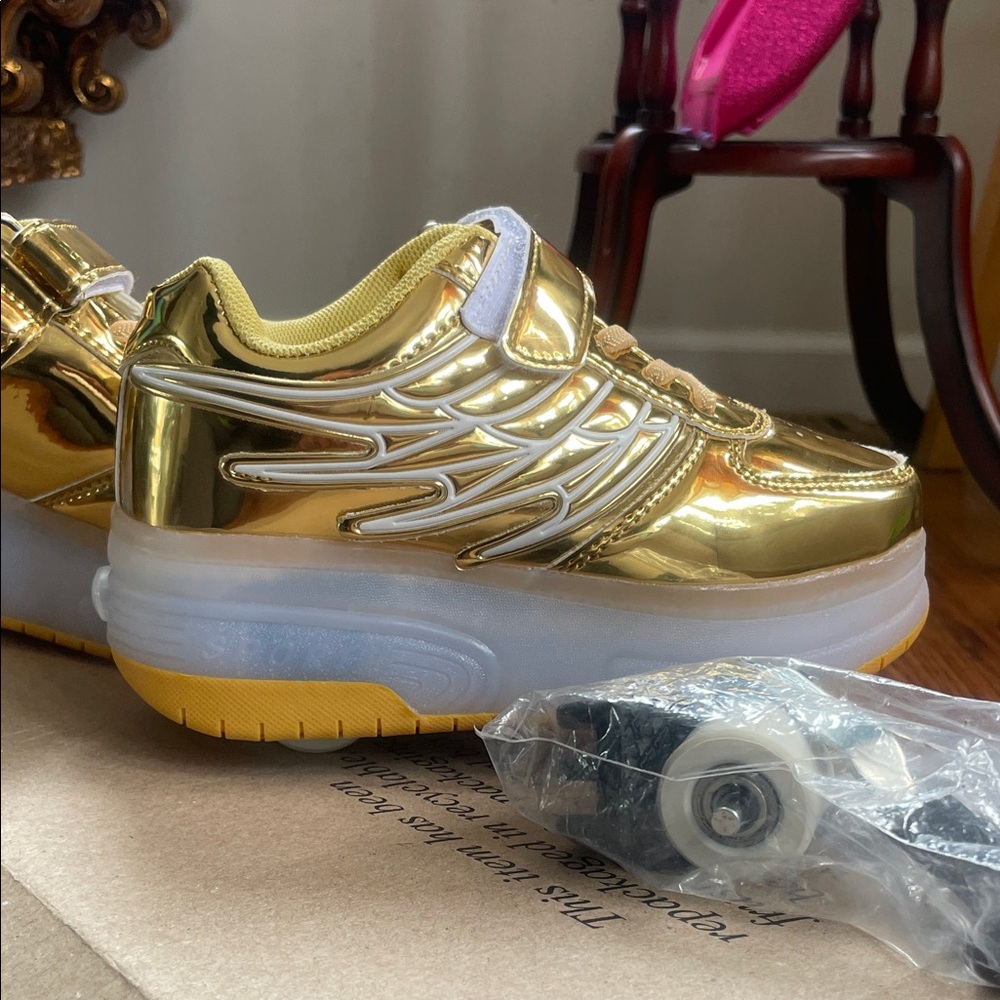 Gold Kids Shoes with Wheels